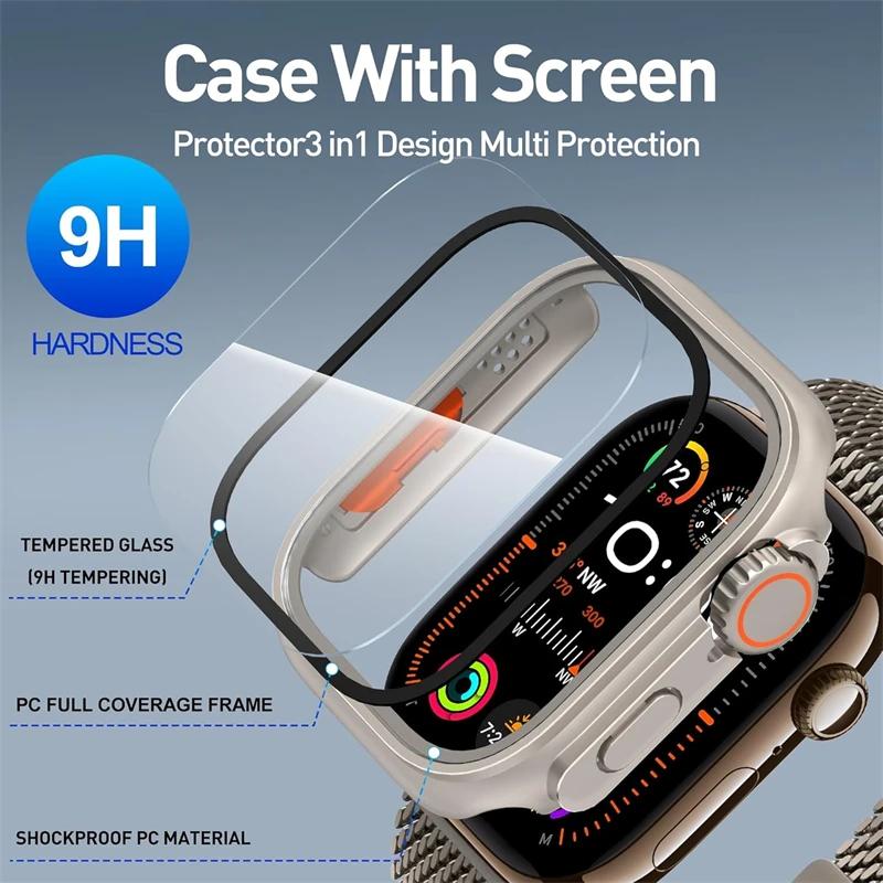 Стекло+Чехол для Apple Watch 11 10 46мм 42мм 9 8 7 45мм 41мм Защита экрана Сменная Ultra 3/2/1 Бампер Чехол iWatch 6 5 4 SE 44мм