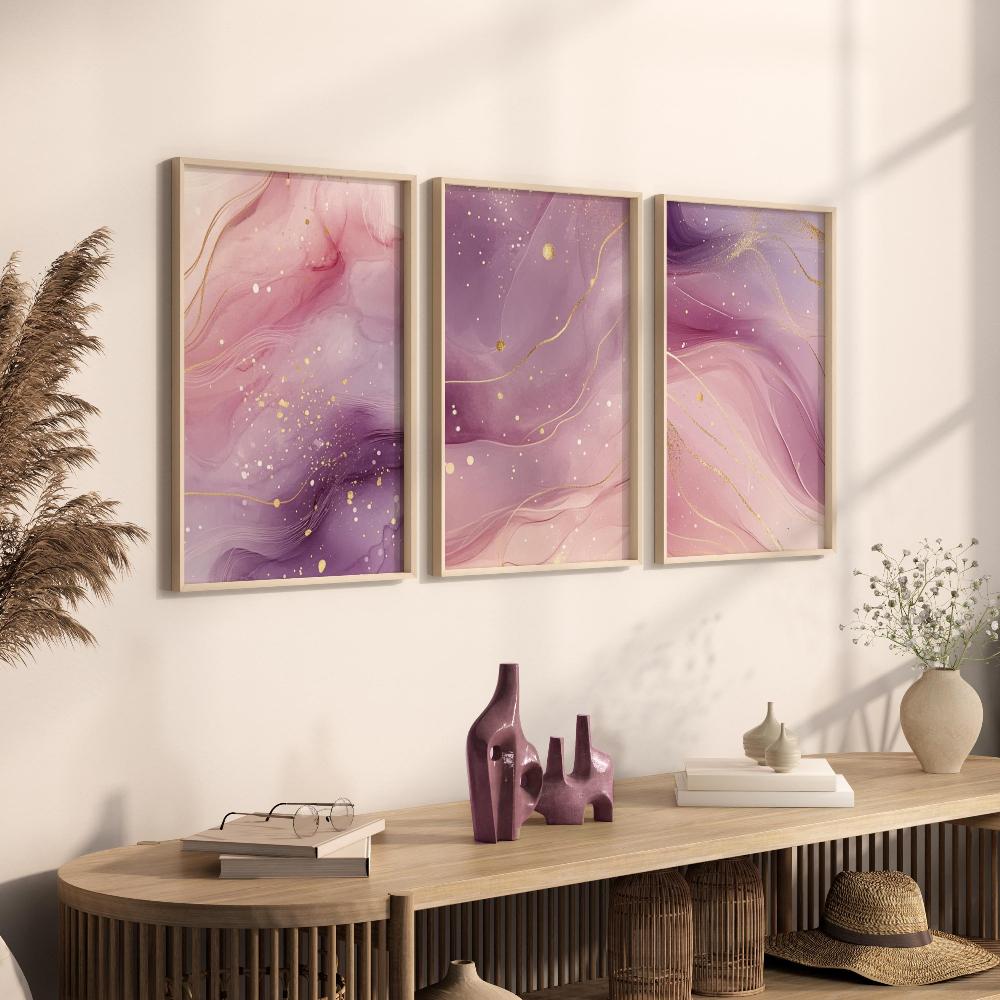 Pink Marble Wall Art Set Abstract Gold Accent Prints Wall Art Decor Canvas Poster Prints Home Bedroom Living Room Decoration