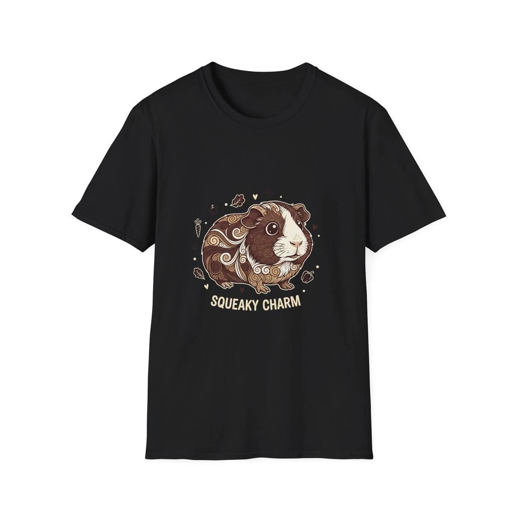 Guinea Pig Swirl Detailed Cute Black Tee Kawaii Pet Graphic T-Shirt