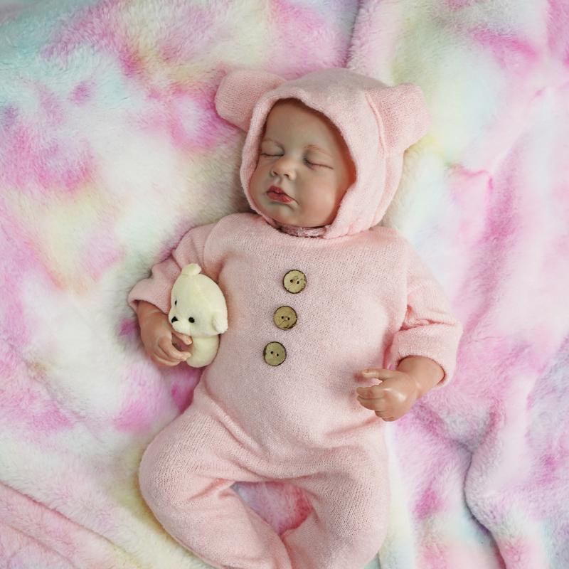 17 Inch Reborn Dolls LouLou with Closed Eyes Soft Touch Cloth Body Realistic Newborn Babies Doll Hand Draw Hair Rebirth Dolls for Kids Birthday Gift