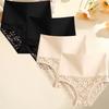 FINETOO 4Pcs Bodyshaper High Waist Lace Panties Women Underwear Soft Crotch Briefs Hollow Out Intimates Lingerie Ice Silk Briefs