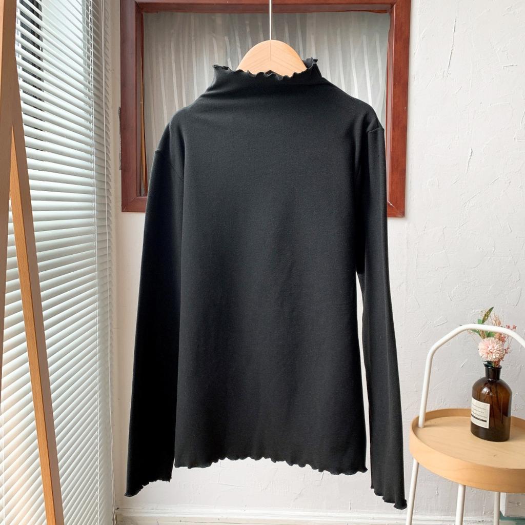 Женская рубашка с длинным рукавом, теплая, для холодной погоды, осенне-зимняя, нижняя рубашка, полувысокий ворот, однотонная внутренняя часть, тонкие теплые топы