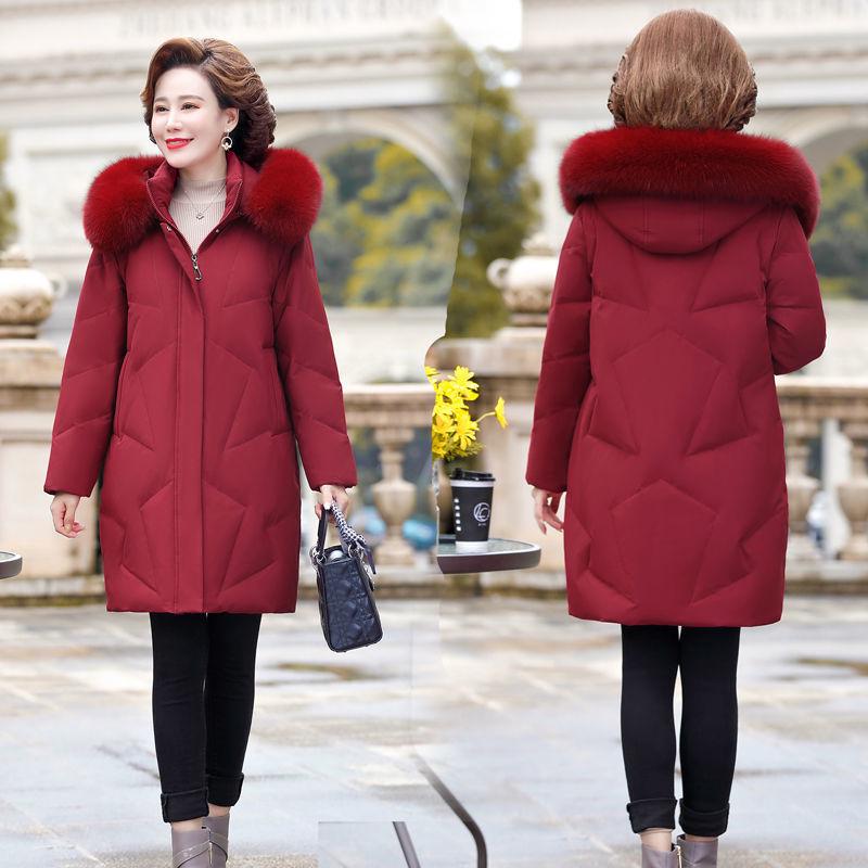 2021 Женский пуховик средней длины в корейском стиле с воротником из натурального меха - Модный для женщин среднего и пожилого возраста