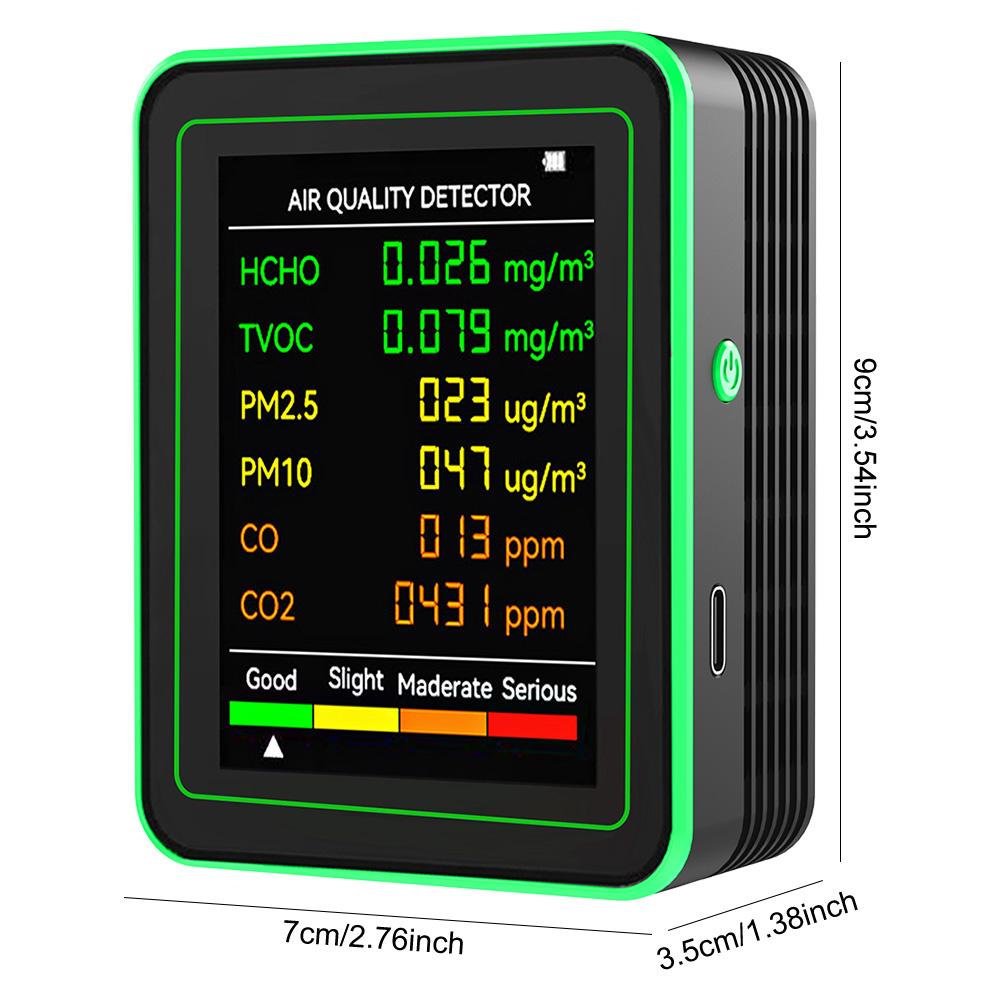 6-в-1 Монитор качества воздуха PM2.5 PM10 TVOC CO2 CO Детектор формальдегида Датчик CO2 Многофункциональный детектор качества воздуха