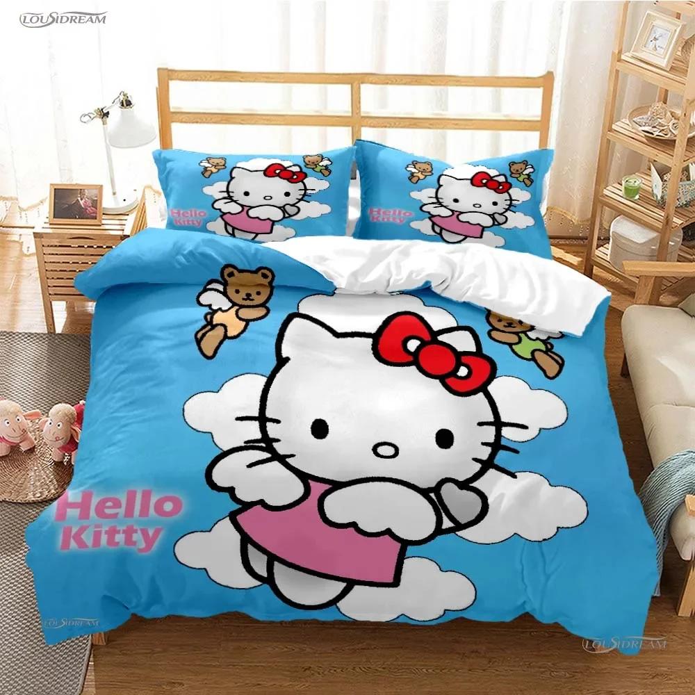Sanrio Hello Kitty Постельные комплекты Милый пододеяльник Покрывало Пододеяльник Наволочка Набор из 2-3 предметов Украшение комнаты