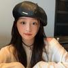 Pu Leather Beret Women's Autumn and Winter New Face Small Pumpkin Hat Literary and Retro Star Anise Painter Bud Hat
