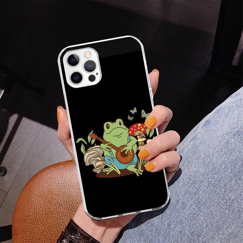 Коттеджкор Лягушка Гриб Кавайный Чехол для Телефона Для iPhone 17 Air 16 Pro Max 16E 15 + 14 Plus 11 12 13 Mini 7 8 SE Подарок Печатная Крышка