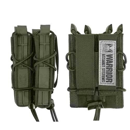 Authentic WARRIOR ASSAULT SYSTEMS WASSingle Quick Mag with Single Pistol Pouch (W-EO-SQM-SP (OD)) - Compatible with M4, 7.62, M14, and other magazines