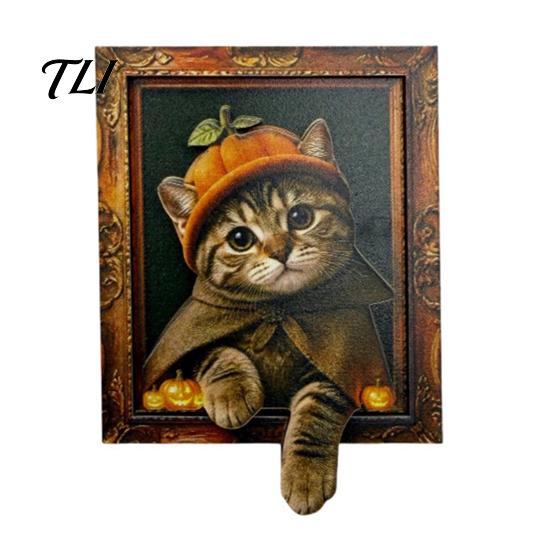 Halloween Party Supplies Cat Frame Fridge Magnet, Retro Wooden Refrigerator Magnets Kitchen Decoration Accessories, Favors Magnet