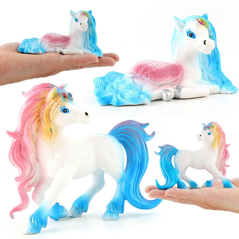 Unicorn Rainbow Horse Doll Figure Model Cake Decoration Static Ornament Children'S Toy