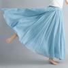 Mori Girl Plus Size Cotton Linen Midi Skirt - Elastic Waist, A-line, Solid Color, Ethnic Style, Long Length