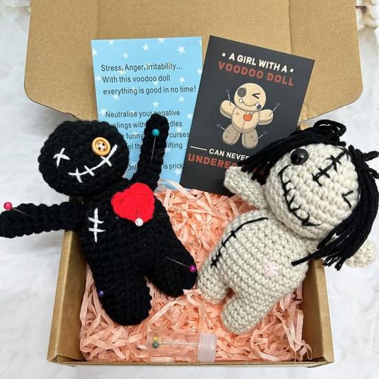 Funny Positive Voodoo Doll Inspirational Handmade Crochet Doll Gifts Emotional Support Stuffed Plush Doll with Card for Friend Coworker Sister