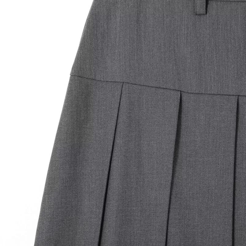 Винтажный серый костюм, юбка трапециевидной формы, женская весенне-осенняя плиссированная юбка средней длины с высокой талией в студенческом стиле