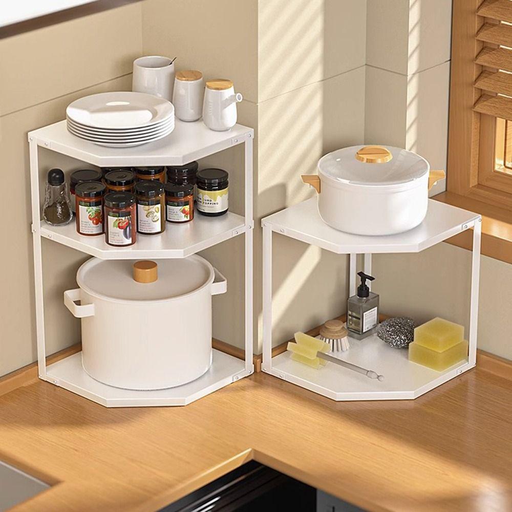 Space Saving Corner Pot Storage Rack 2/3 Tier Cabinet Pot Lid Holder  Bathroom
