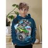 Big wheel truck 4x4 printed boys' simple hoodie - casual round neck long sleeved pullover, fashionable all season hoodie