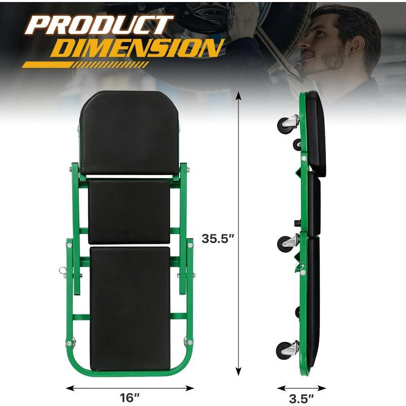 36" Foldable Adjustable Auto Repair Reclining Stool 2-in-1 Z-shaped Design