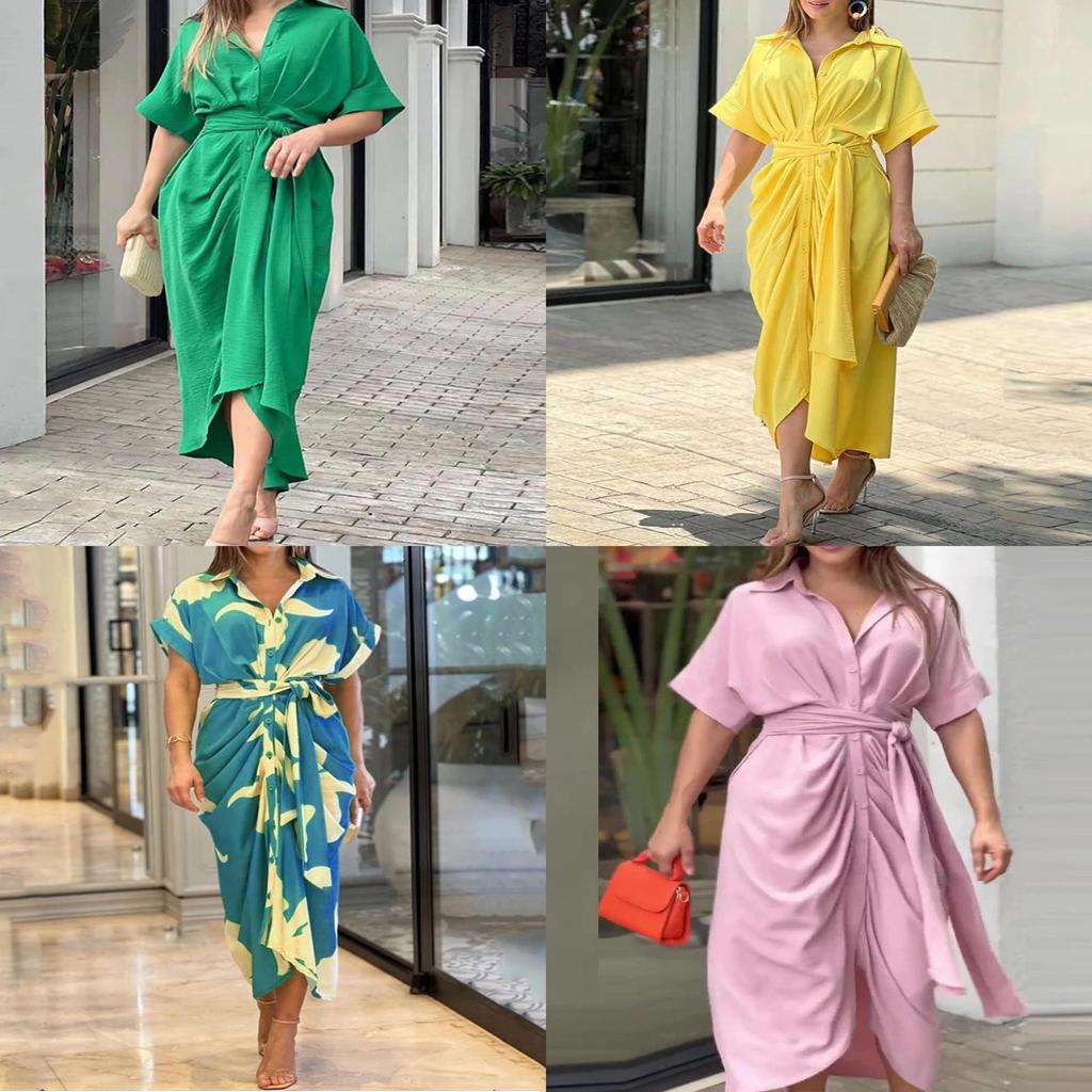 Stylish Summer Girl Dress With Shirt Collar In Polyester For Casual Wear