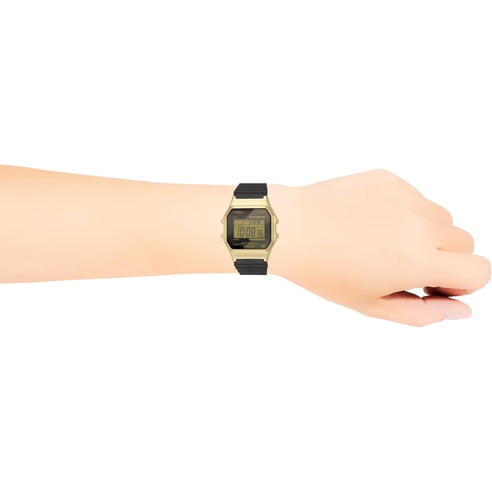 Мужские цифровые кварцевые часы TIMEX T-80 с золотым корпусом и резиновым ремешком (TW2V41000) [Аутентичный]