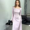 Европейская и американская весна Новое облегающее атласное платье с длинными рукавами и ромбовидным ремешком для женщин