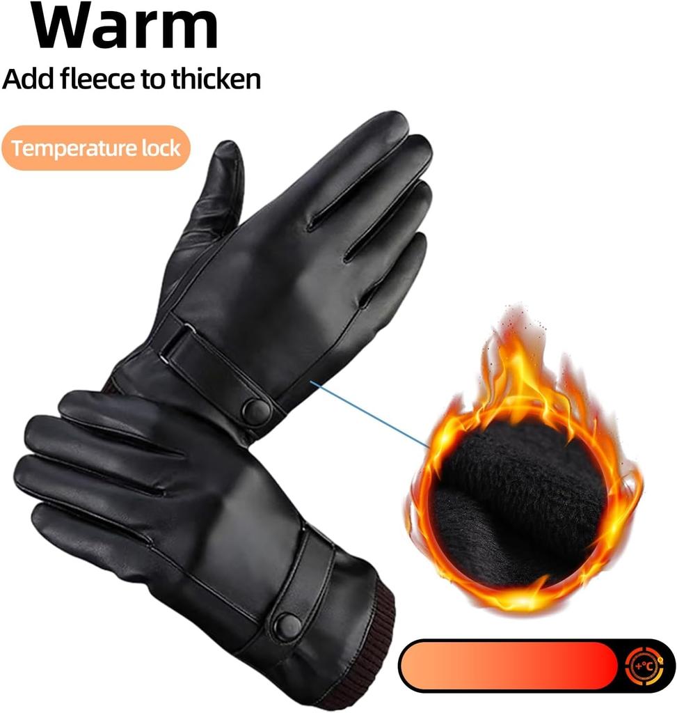 Мужские черные кожаные зимние перчатки, совместимые с сенсорным дисплеем, для активного отдыха, езды на велосипеде, из натуральной овечьей кожи, сохраняющие тепло, перчатки для вождения мотоцикла