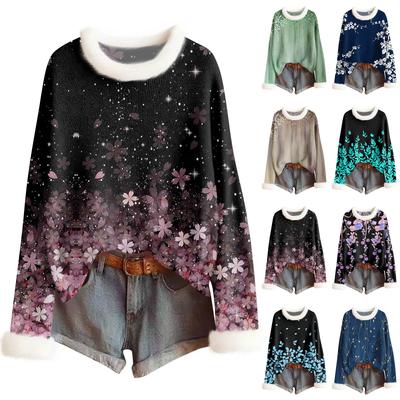 Женский модный свитер с принтом и шерстяным воротником, повседневный вязаный пуловер с длинными рукавами