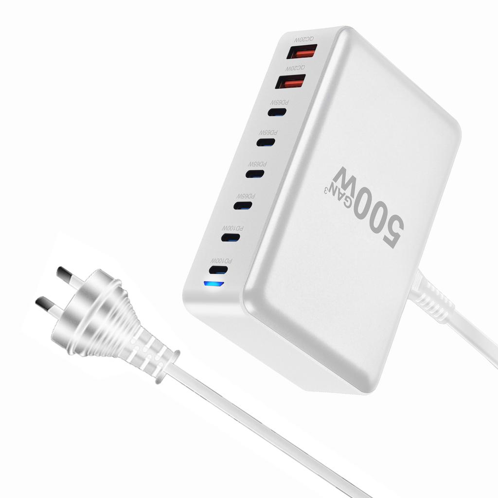 500 Вт GaN зарядное устройство USB C Fast Desktop 8-портовое USB Type C PD зарядное устройство Fast Charge 3.0 USB Type C Fast Charger для iPhone16 15 Samsung