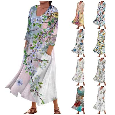 Женское модное повседневное свободное карманное платье с круглым вырезом и рукавами 3/4