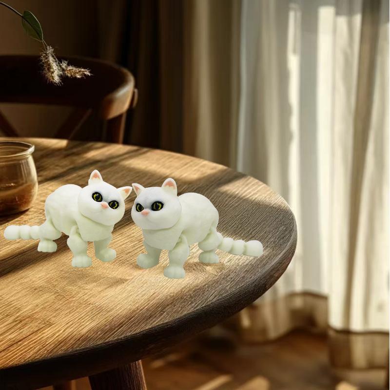 3D Новая Печать Милый Белый Кот Ремесленный Орнамент Креативная Реалистичная Модель Животного Игрушки Домашний Настольный Декор Суставы Подвижные Игрушки