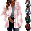 Women’s Lambswool Plaid Patchwork Jacket Coat Casual Fashion Soft Comfortable Coat Collared Long Sleeve Button Loose Plus Thicken Jacket
