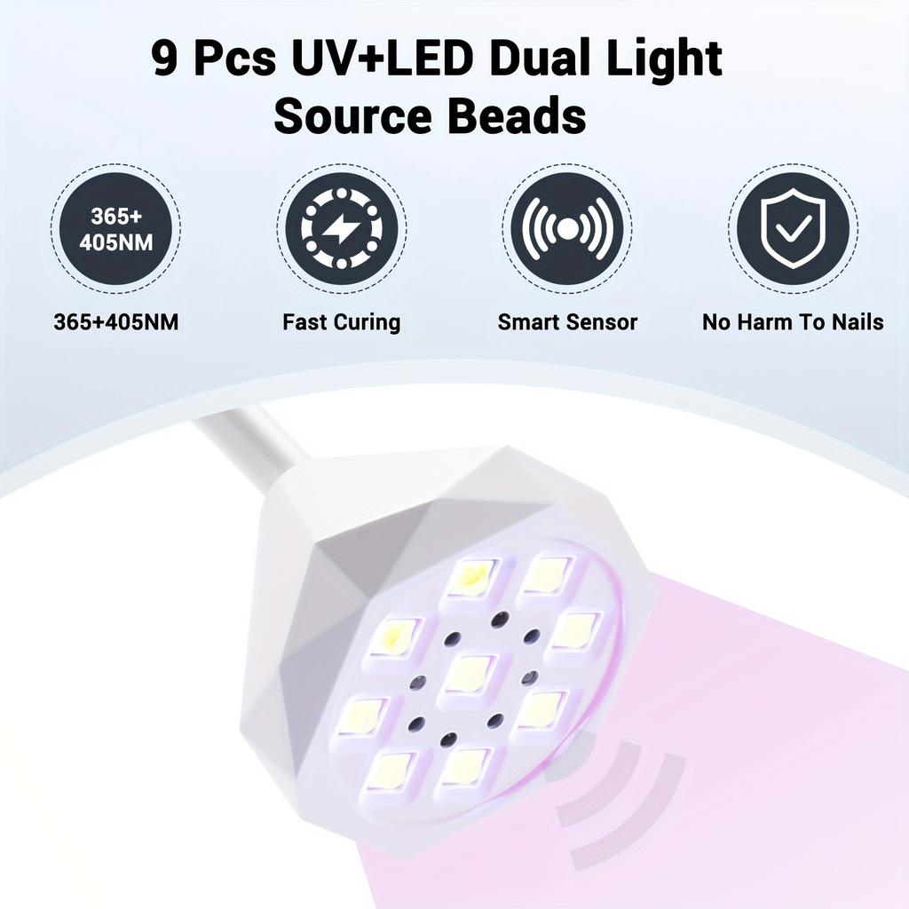 UV LED Nail Light Smart Sensor with 3 Timers Rechargeable Mini Wireless Flash Curing Nail Light Professional Gooseneck UV Light