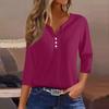 Women's T Shirt Tee Print Button 3/4 Sleeve Tunic Daily Weekend Fashion Basic V- Neck Regular Top