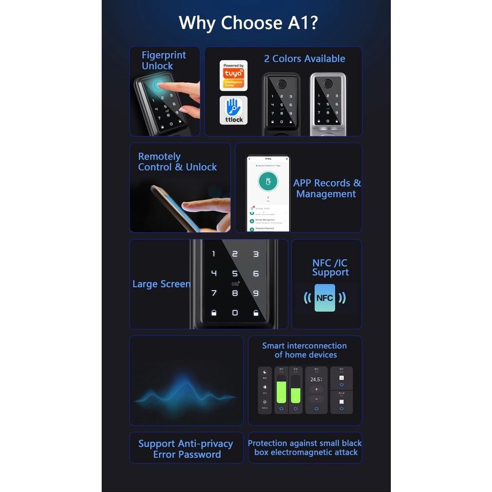A1 TT Lock/ Tuya WiFi Автоматический Цифровой Электронный Дверной Замок с Отпечатком Пальца и Датчиком Двери Пароль/IC-карта/Приложение/Ключ Умный Дверной Замок