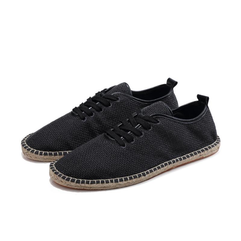 2024 Men Canvas Shoes Breathable Men's Loafers Lace-up Solid Black White Hemp Wrap Mens Shoes Espadrilles Fisherman