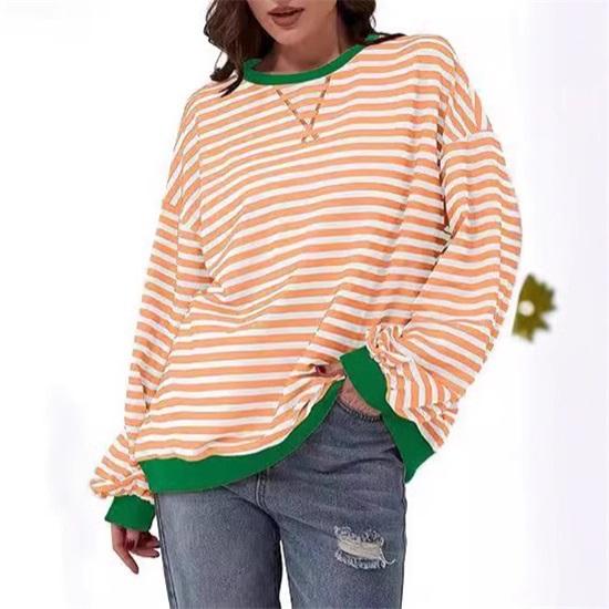 Женская повседневная футболка с круглым вырезом и длинным рукавом в полоску