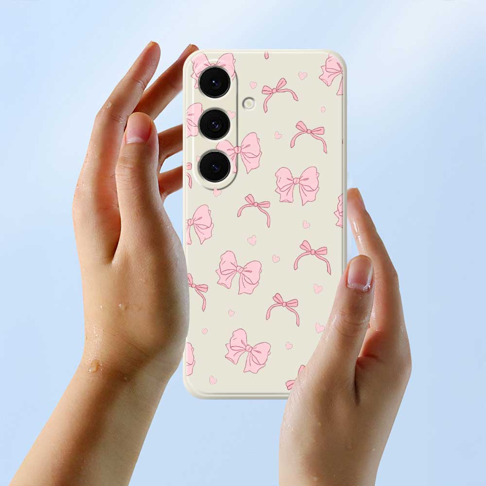 For Samsung Galaxy S25 FE Case Pink Bow Love Pattern Printing Straight Edge TPU Phone Back Cover