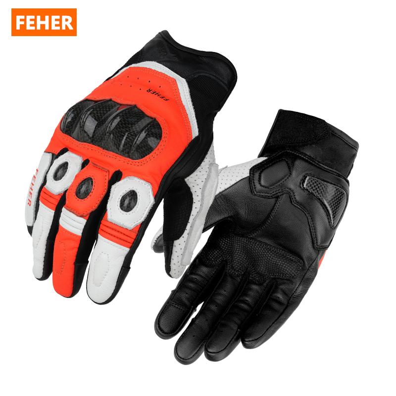 FEHER Spring and Autumn Motorcycle Gloves Touch Screen Windproof Full Finger Leather Motorbike Gloves Hard Knuckle Riding Gloves