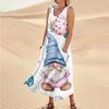 Women's Summer Casual Fashion Easter Printed Sleeveless Round Neck Pocket Dress