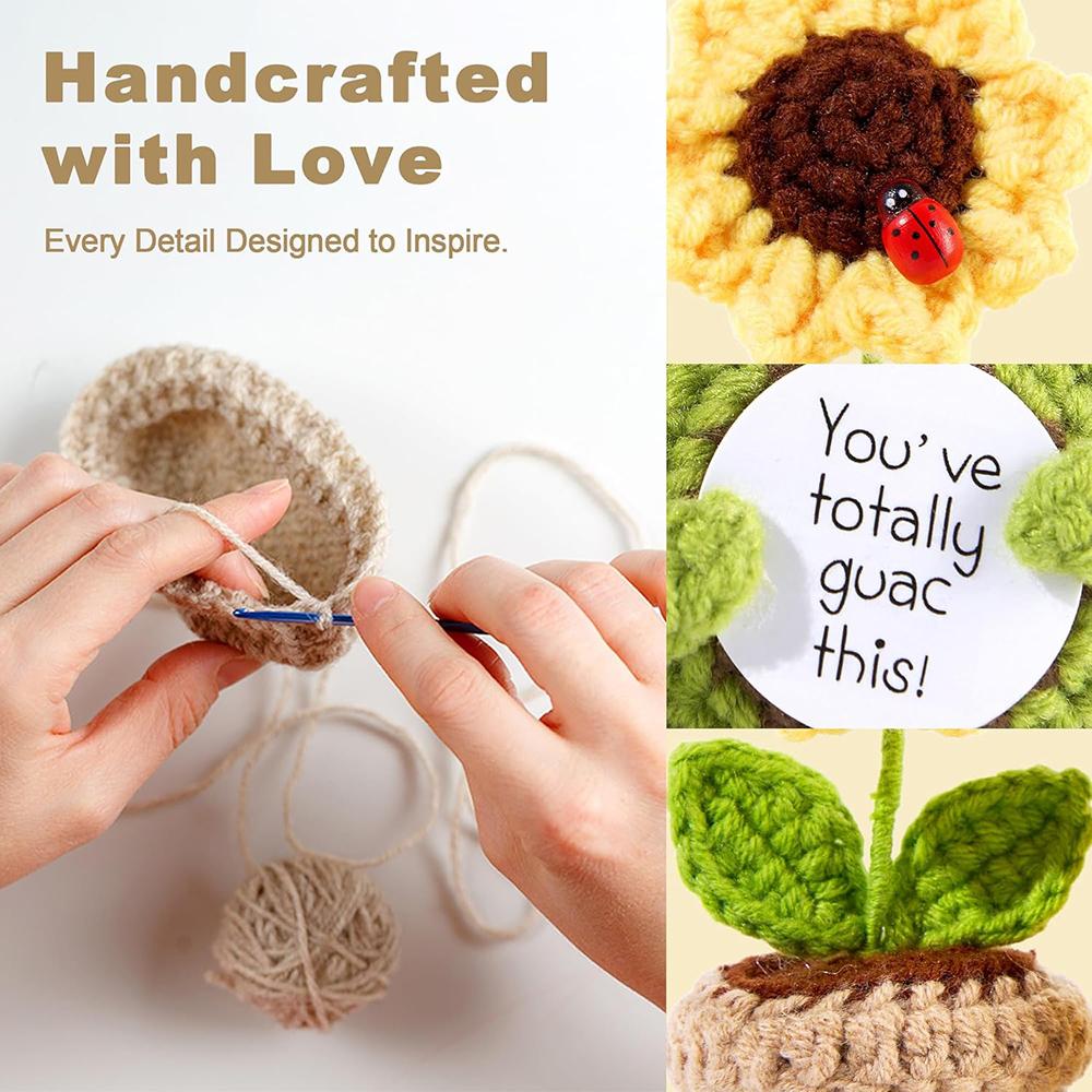 Handmade Knitted Emotional Support Avocado Doll With Card and Sunflower Pot Home Room Decoration Crochet Avocado Christmas Gifts