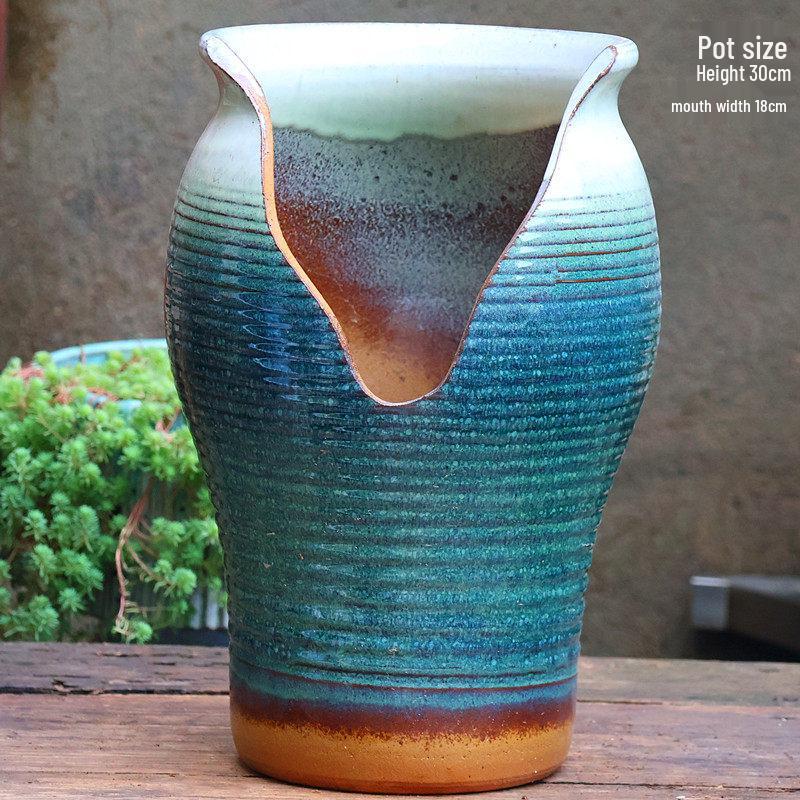 Большой Ручной Глиняный Керамический Цветочный Горшок – Дышащий Высокий Горшок для Суккулентов, Бугенвиллии, Стрелиции, Горшок из Фиолетовой Глины