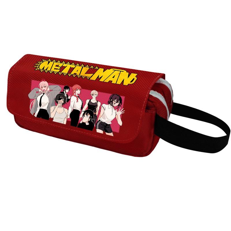 Chainsaw Man Pencil Case Cartoon Anime Stationery Organizer Double Zipper Large Capacity Students