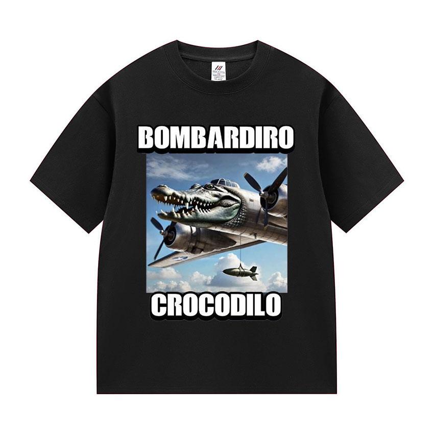 2025 Лето Ограниченная серия Bombardino Crocodilo Забавный Мем Футболка Мужская Женская Летняя С круглым вырезом С коротким рукавом 100% Чистый Хлопок Печатная Футболка