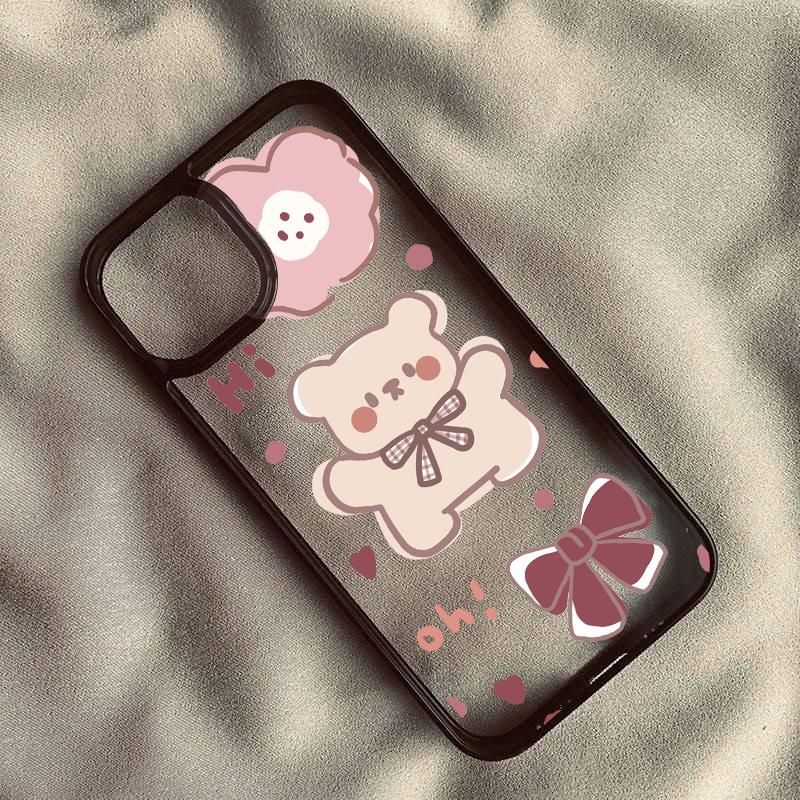 INS Корея Мультяшный Мишка Бантик Ударопрочный Чехол Для Телефона Для iPhone 11 15 14 Pro 13 12 Mini XR XS Max X 7 8 Plus Прозрачный Жесткий Чехол