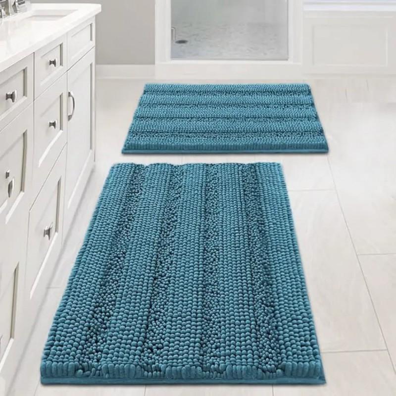 Thick Solid Chenille Bath Mat Non-Slip Absorbent Floor Rug Entryway Bathroom Kitchen Living Room