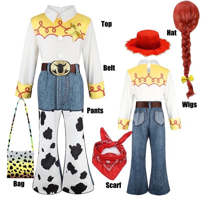Toy Story Woody Dress Up Costume Kids Cosplay Jessie Top+Pants+Scarf+Belt Sets Girls Halloween Carnival Party Fancy Party Outfit