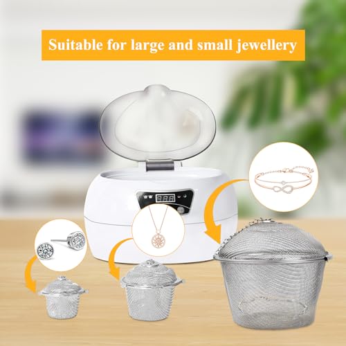Stainless Steel Ultrasonic Cleaning Basket with Locking Chain Fine-Mesh Drainage Basket for Jewelry Parts Silver Color 3PCS