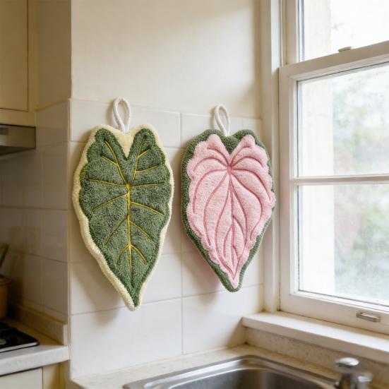 Полотенце для рук в форме листа с петлей для подвешивания Кухонное полотенце для рук Толстое Впитывающее Многоразовое Портативное полотенце Аксессуары для ванной и кухни