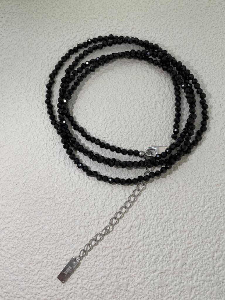 Женское колье из стерлингового серебра 925 пробы с двойным слоем и черными кристаллами - изысканная высокая мода