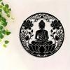 2D Flat, 1 Piece Of Lotus Metal Wall Art With A Serene Buddha Statue - With A Intricate Floral Design
