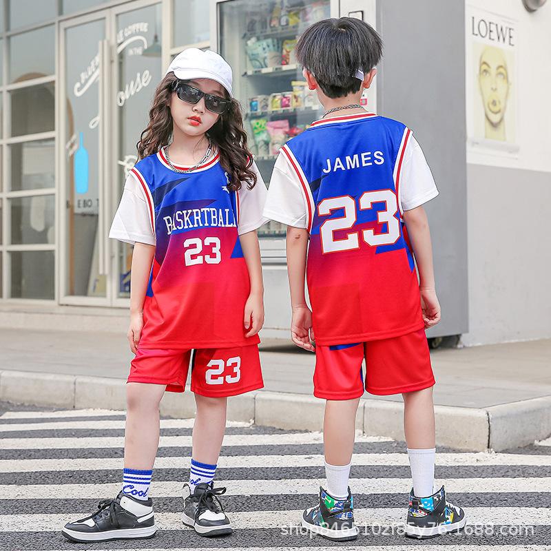 Wholesale of children's basketball clothes for boys and girls Printed kindergarten primary school students No. 24 jersey Light board performance