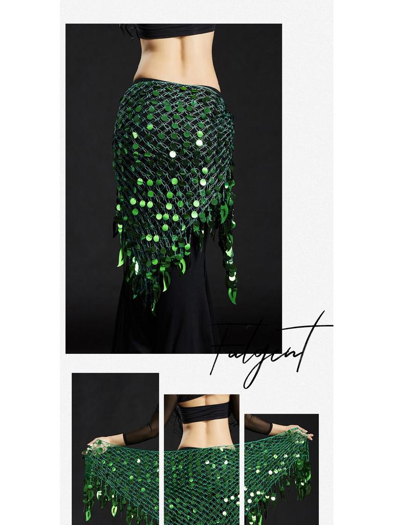 Mermaid Hip Scarf & Waist Chain Belly Dance Costume with Cymbals Triangle Shawl